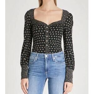 Free People Kissin Kate Sweetheart Neckline Pearl Snap Top Womens Size S